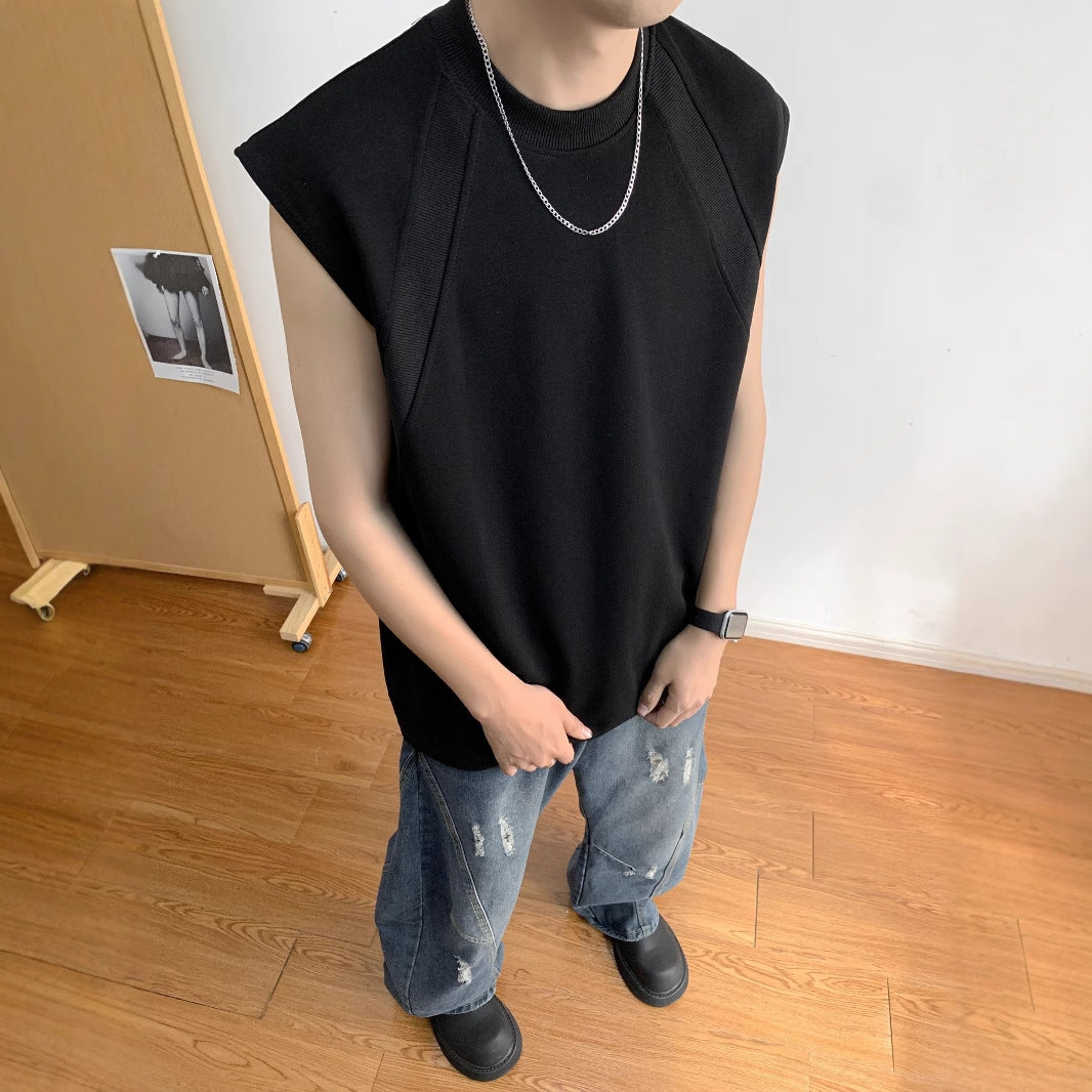 Cotton Round Neck Sleeveless Raw Edge T-shirt