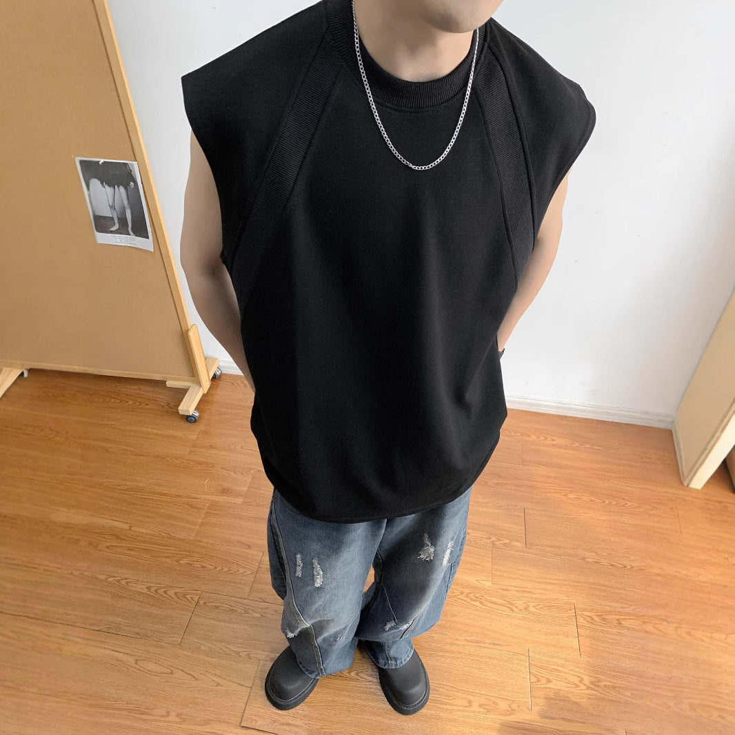 Cotton Round Neck Sleeveless Raw Edge T-shirt