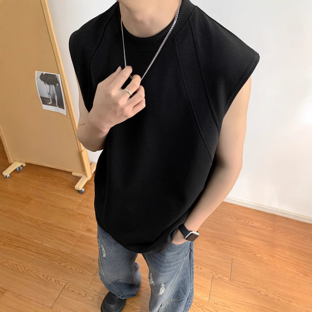 Cotton Round Neck Sleeveless Raw Edge T-shirt