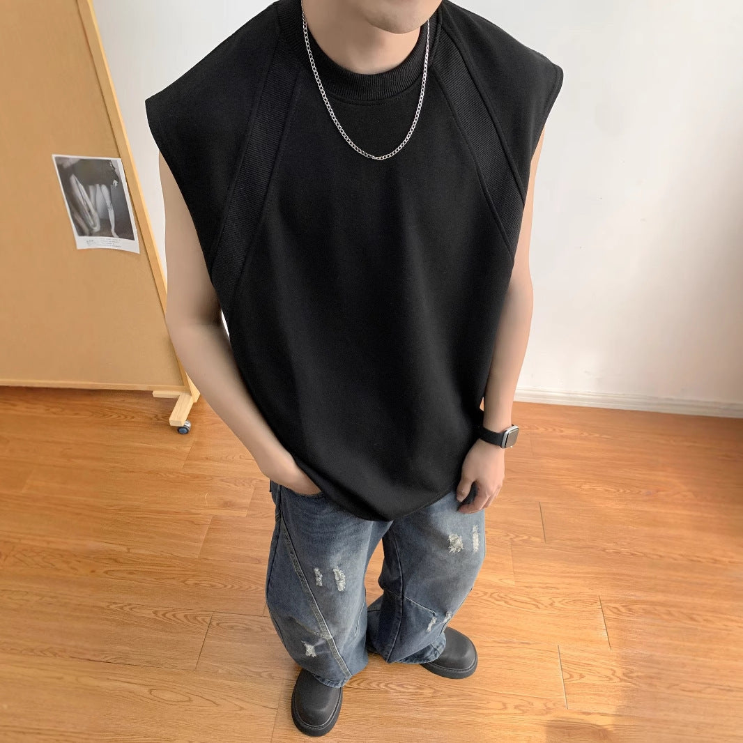 Cotton Round Neck Sleeveless Raw Edge T-shirt