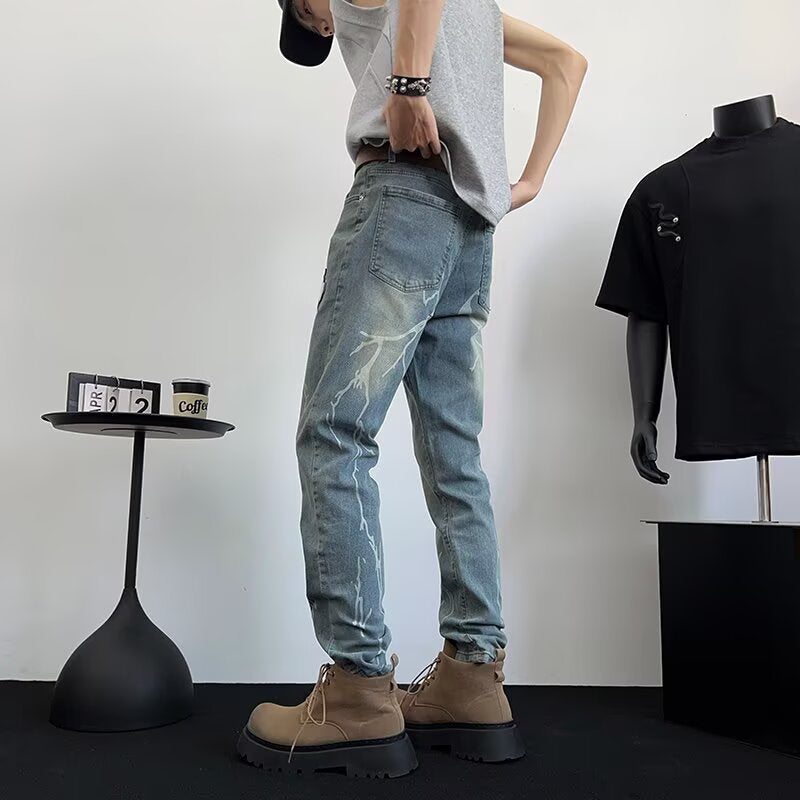 Men Skinny Fit Mid-Rise Light Fade Printed Jeans