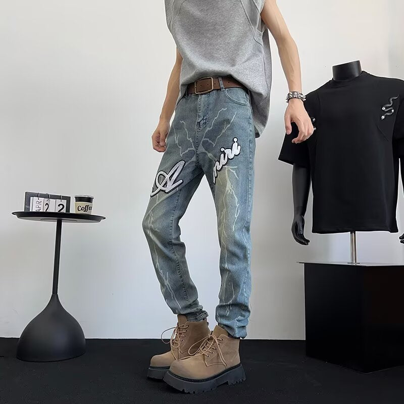 Men Skinny Fit Mid-Rise Light Fade Printed Jeans