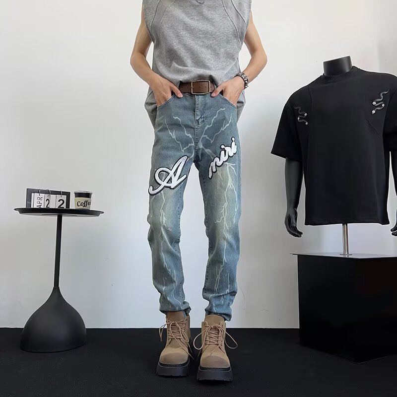 Men Skinny Fit Mid-Rise Light Fade Printed Jeans