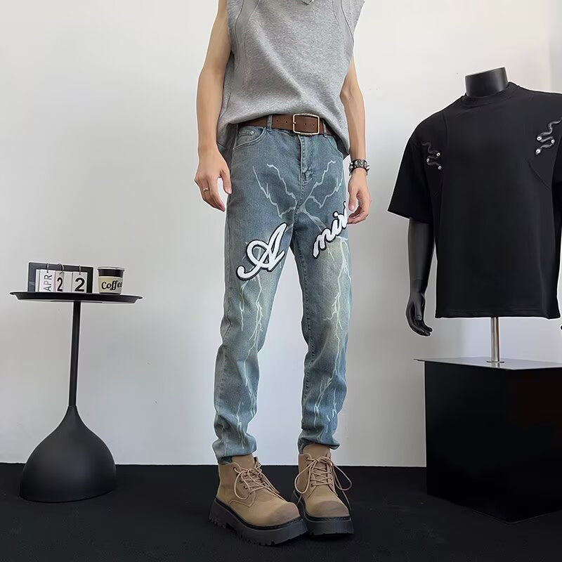 Men Skinny Fit Mid-Rise Light Fade Printed Jeans