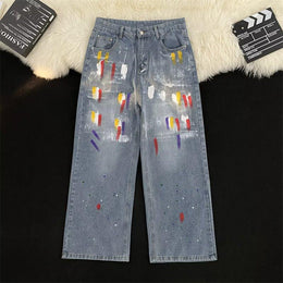 Men Wide Leg Light Fade Printed Jeans