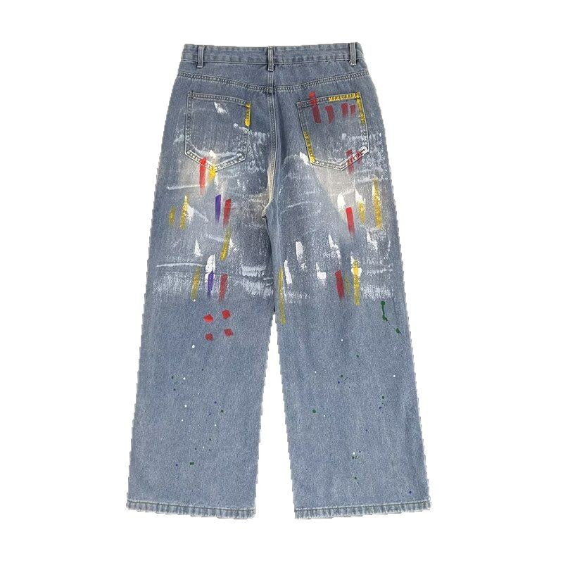Men Wide Leg Light Fade Printed Jeans