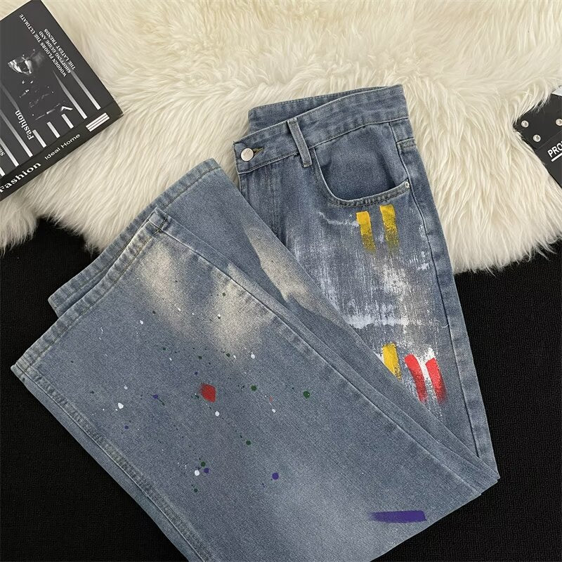 Men Wide Leg Light Fade Printed Jeans