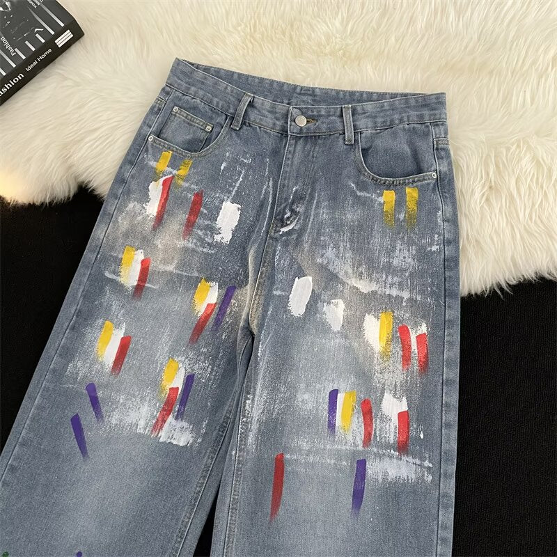 Men Wide Leg Light Fade Printed Jeans