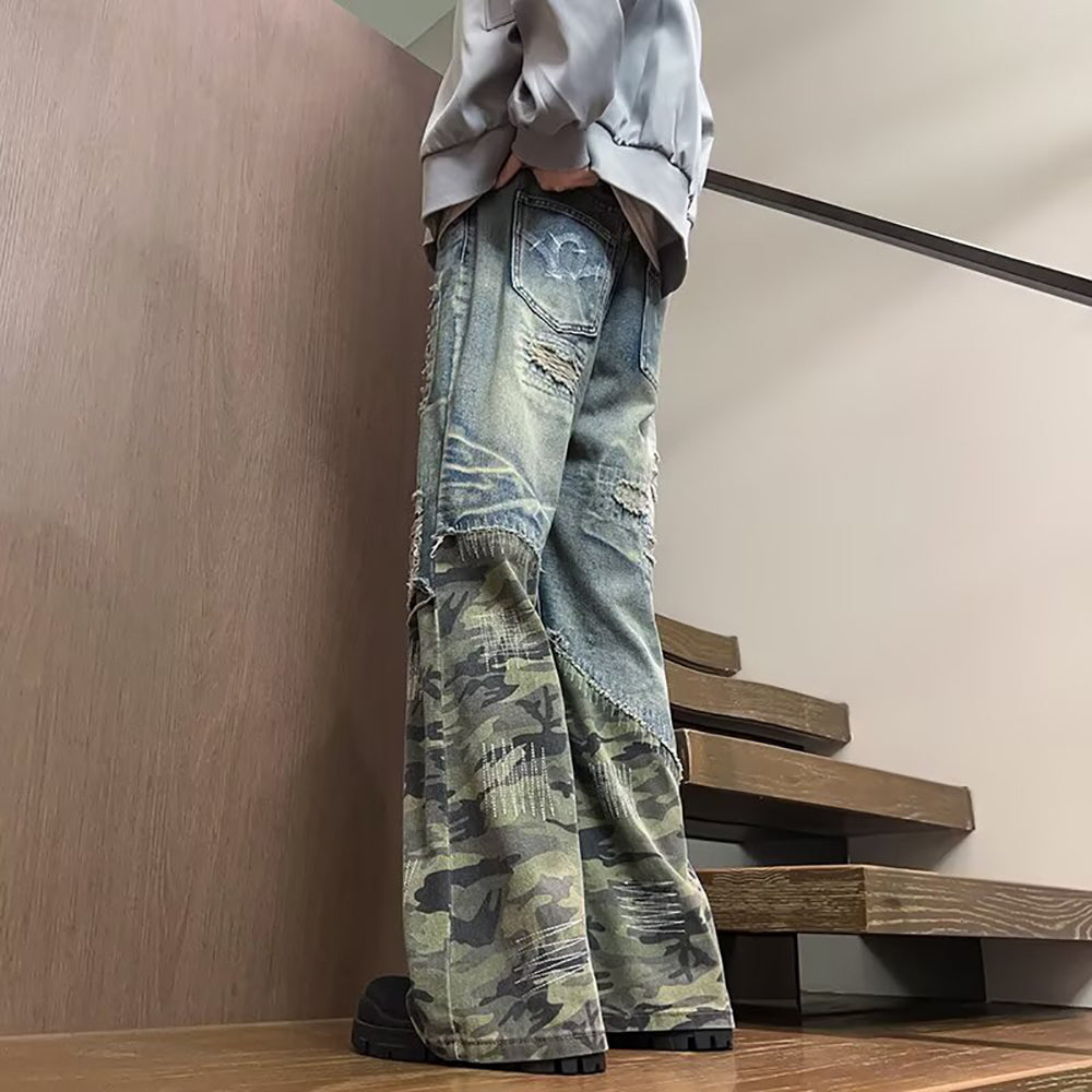 Men Highly Distressed Light Fade Mid-Rise Wide Leg Jeans
