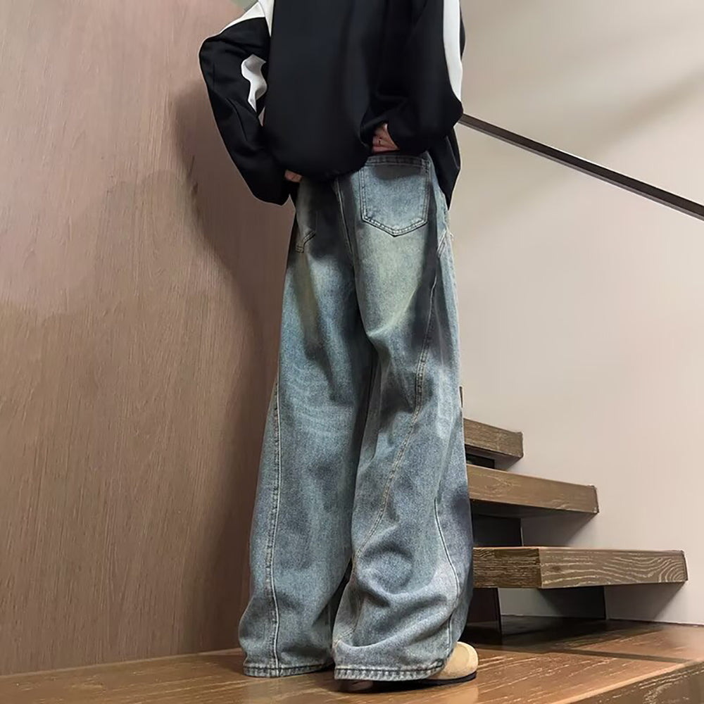 Men Low Distress Heavy Fade Baggy Jeans