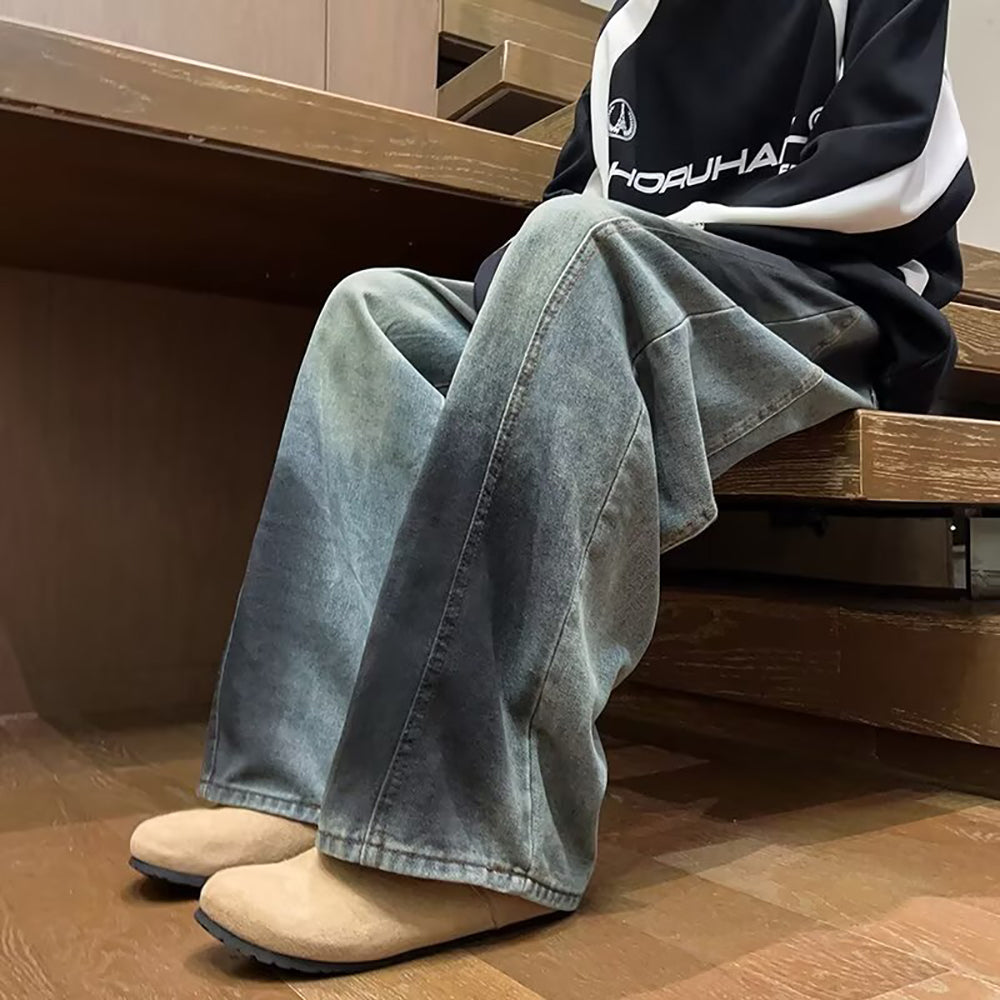 Men Low Distress Heavy Fade Baggy Jeans