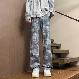 Men Wide Leg Light Fade Printed Jeans