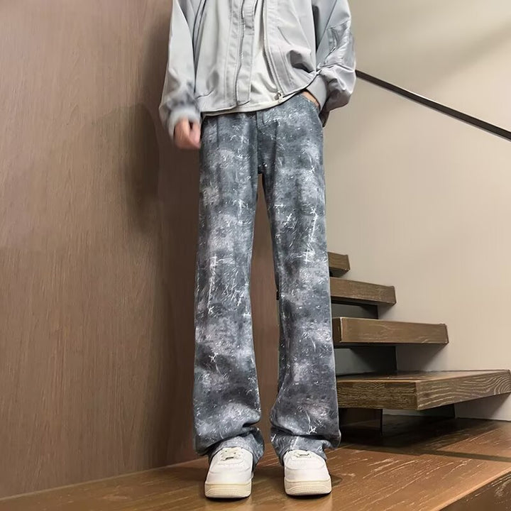 Men Wide Leg Light Fade Printed Jeans