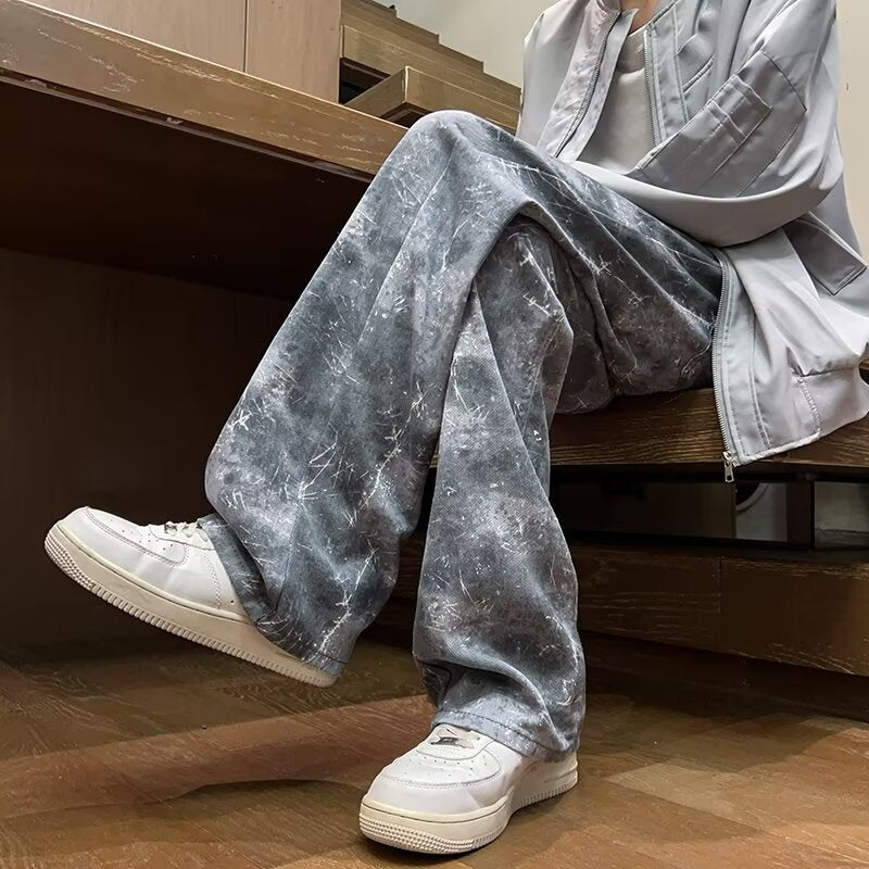 Men Wide Leg Light Fade Printed Jeans