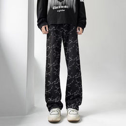 Men Straight Fit Light Fade Printed Jeans