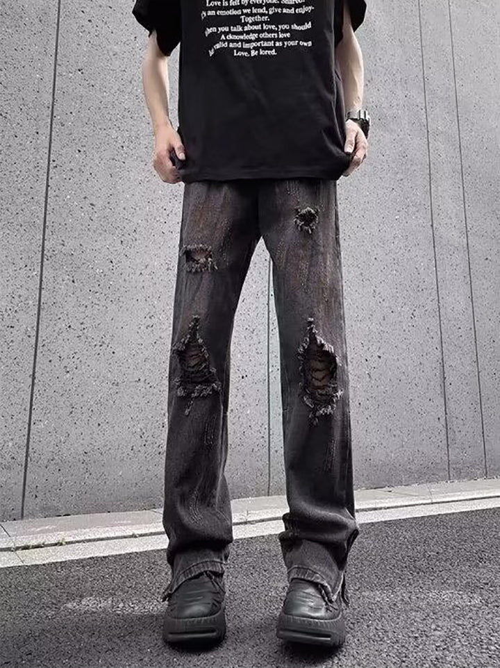 Men Highly Distressed Light Fade Jeans