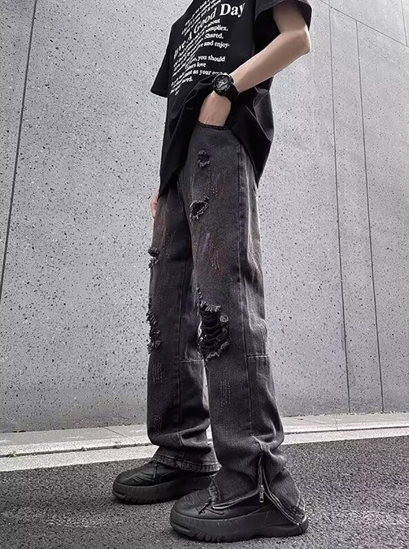 Men Highly Distressed Light Fade Jeans