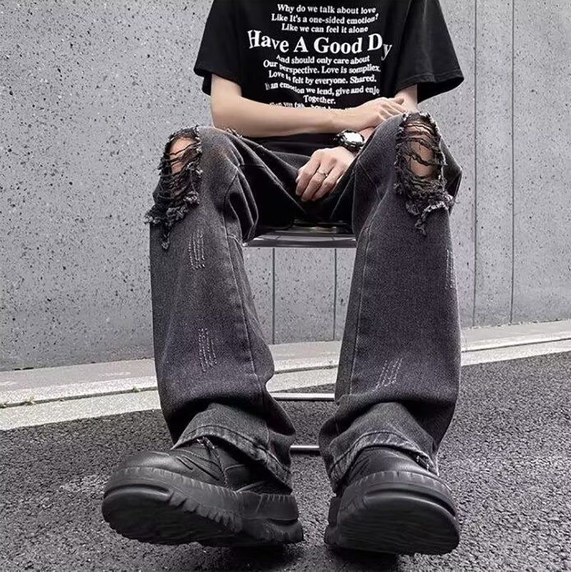 Men Highly Distressed Light Fade Jeans