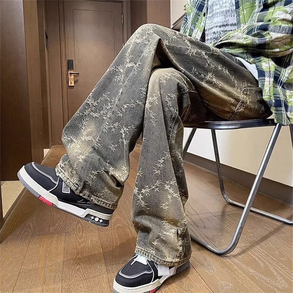 Men Flared Mid-Rise Light Fade Printed Jeans