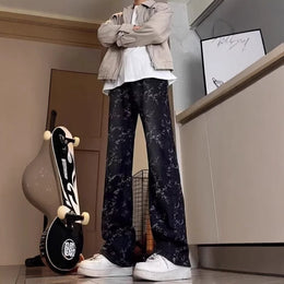 Men Flared Mid-Rise Light Fade Printed Cotton Jeans