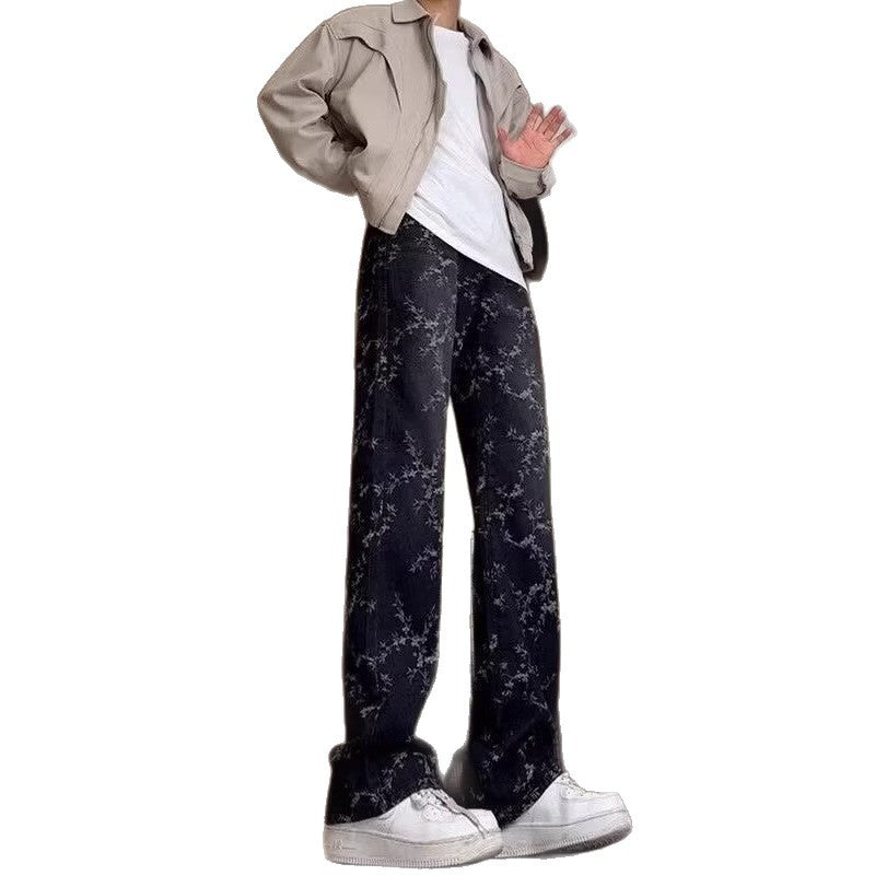 Men Flared Mid-Rise Light Fade Printed Cotton Jeans
