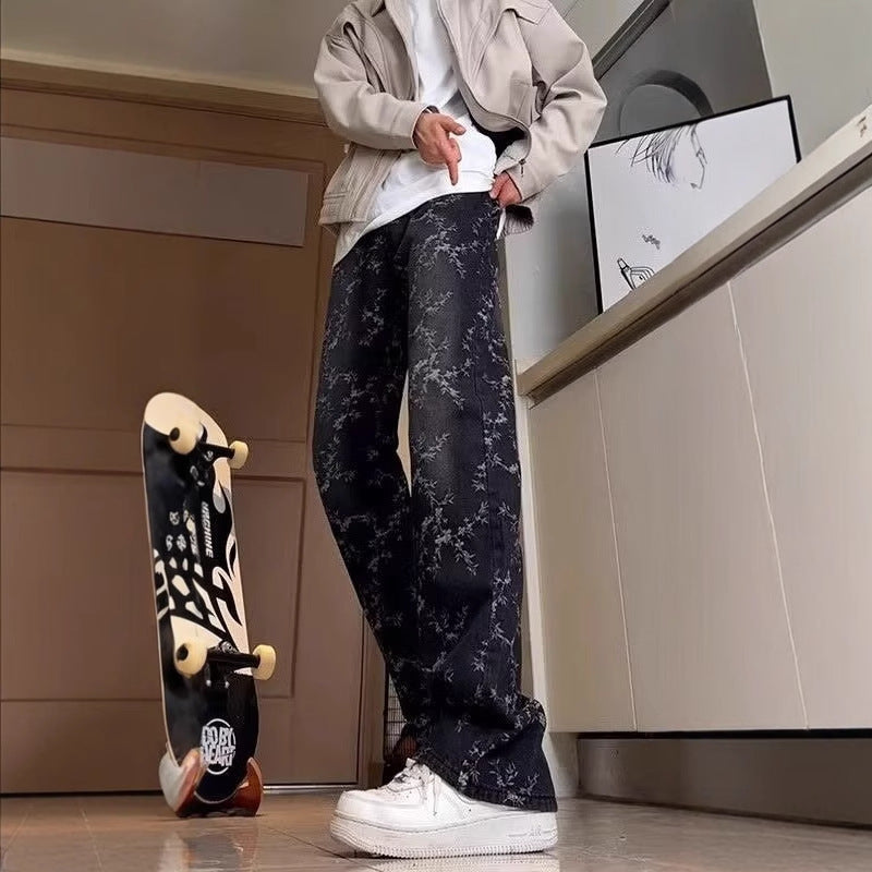 Men Flared Mid-Rise Light Fade Printed Cotton Jeans
