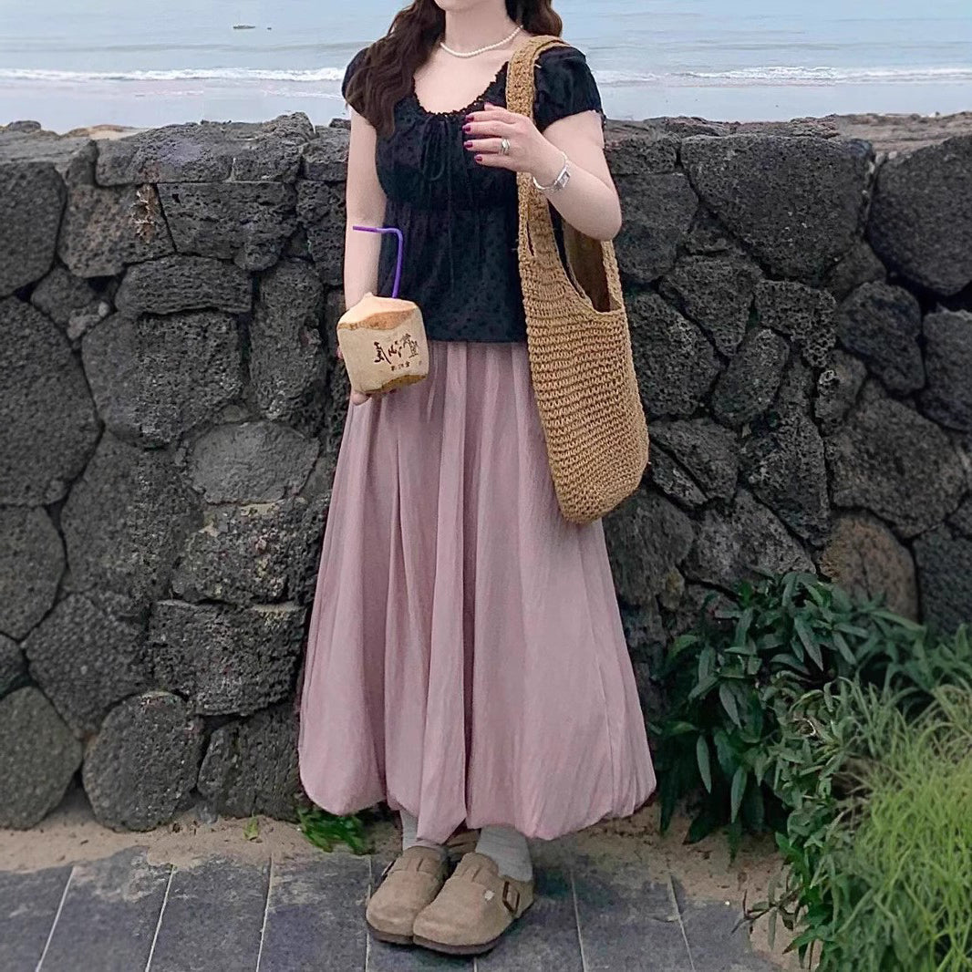 Women Loose Fit Easy Wash Pleated Culottes Trousers