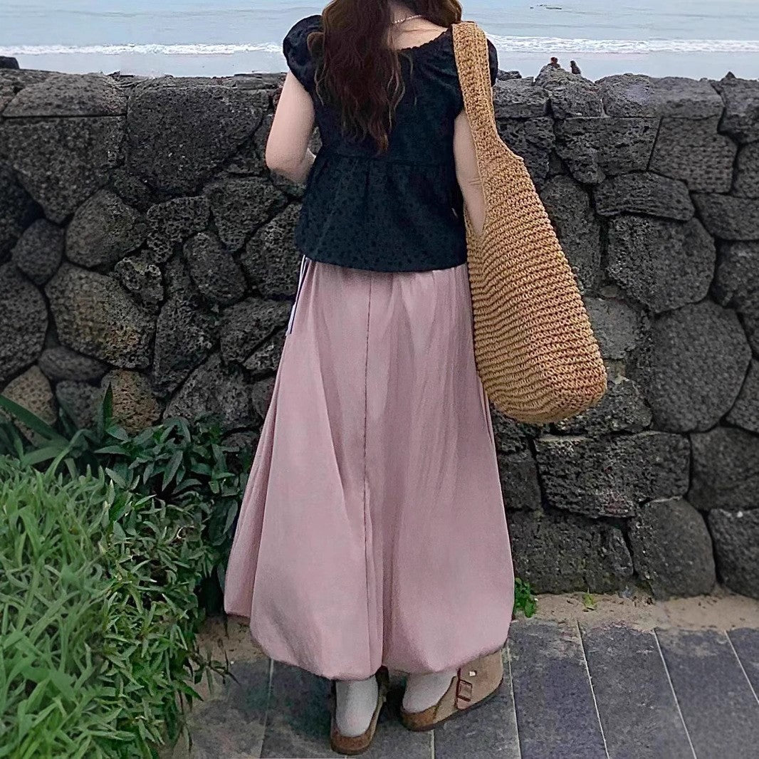 Women Loose Fit Easy Wash Pleated Culottes Trousers