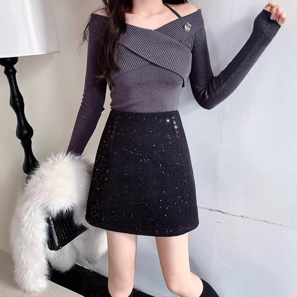 Embellished A-Line Above Knee Skirt