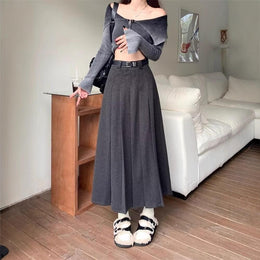 Women Pleated A-Line Midi Skirt