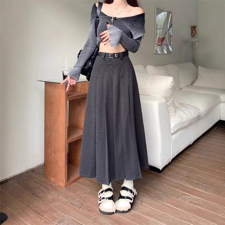 Women Pleated A-Line Midi Skirt