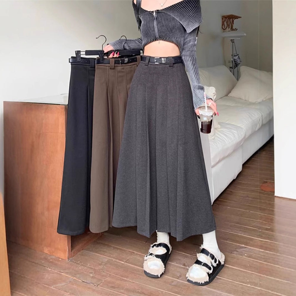 Women Pleated A-Line Midi Skirt