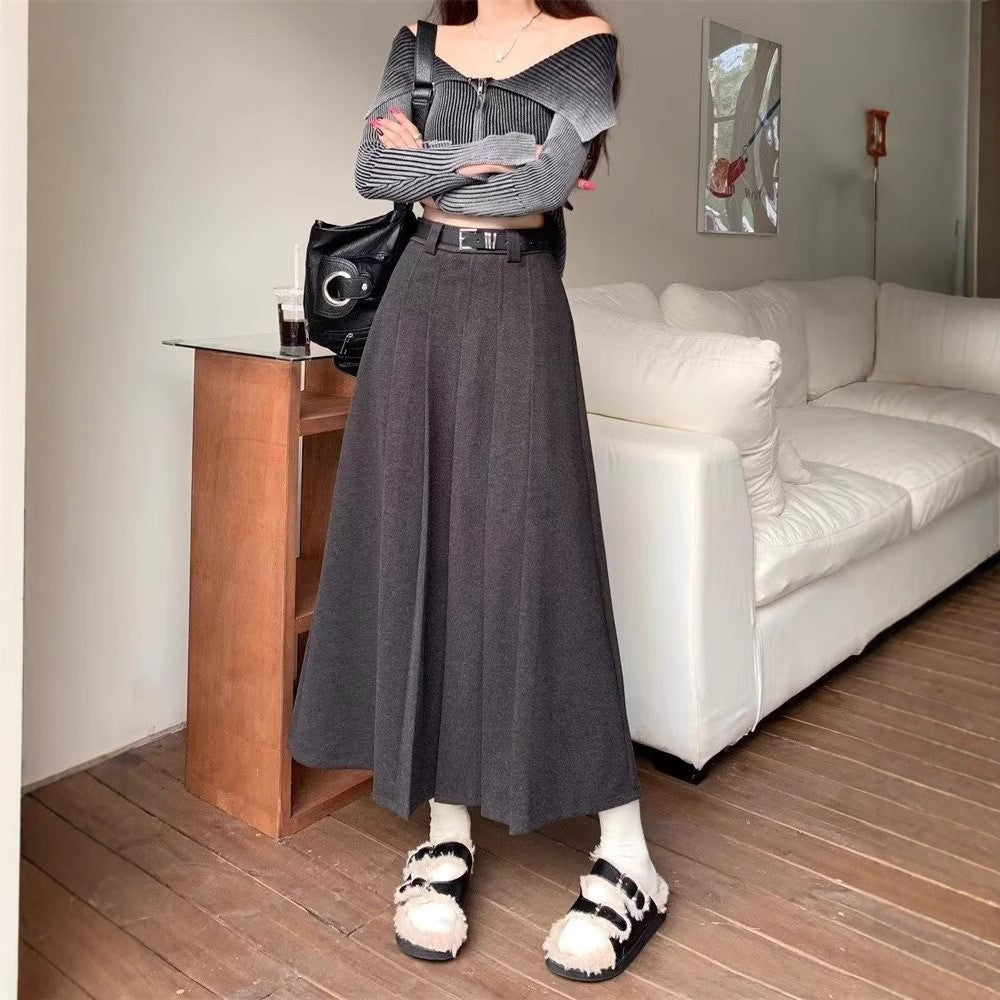 Women Pleated A-Line Midi Skirt