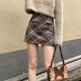 Women Checked Pencil Mini Skirt