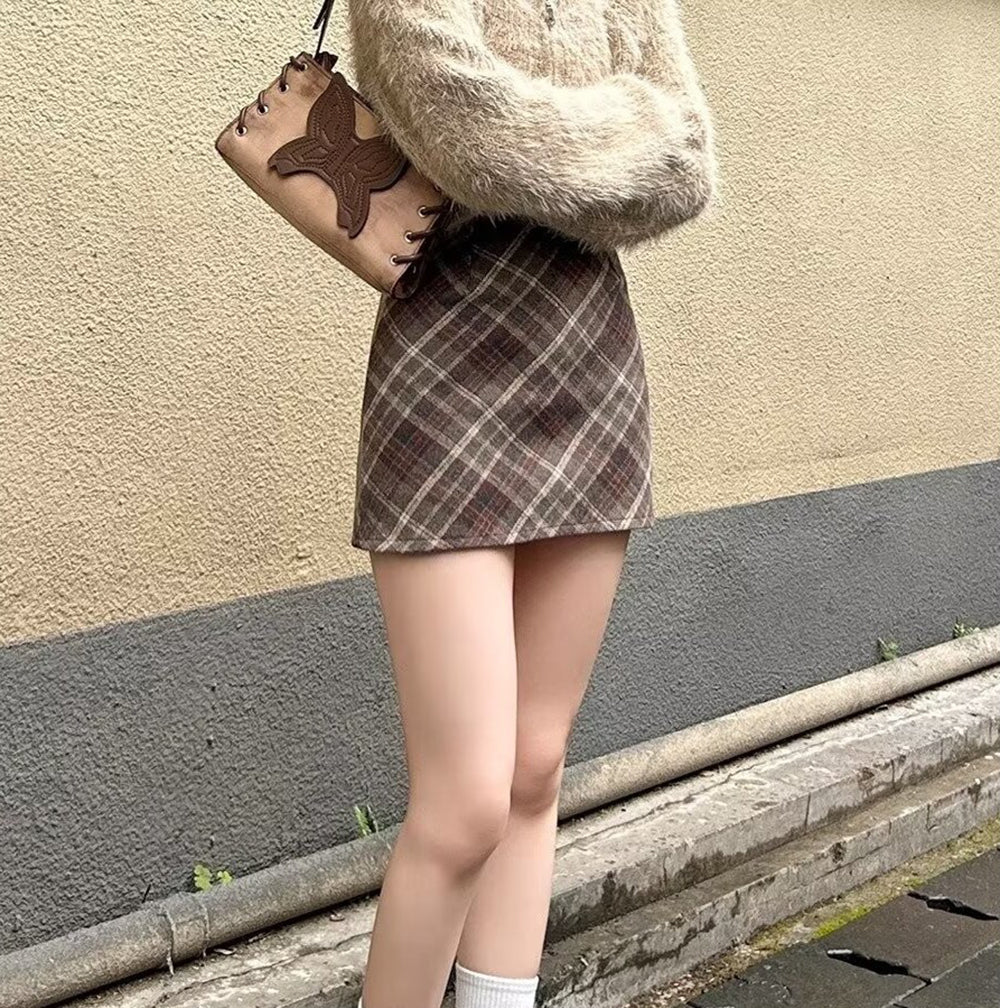 Women Checked Pencil Mini Skirt