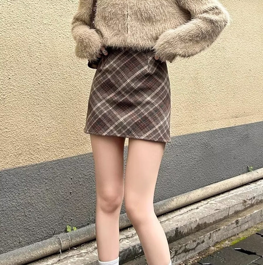 Women Checked Pencil Mini Skirt