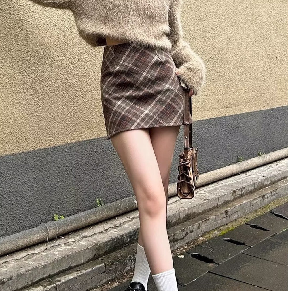 Women Checked Pencil Mini Skirt