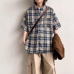 Men Oversized Fit Checked Cutaway Collar Cotton Casual Shirt