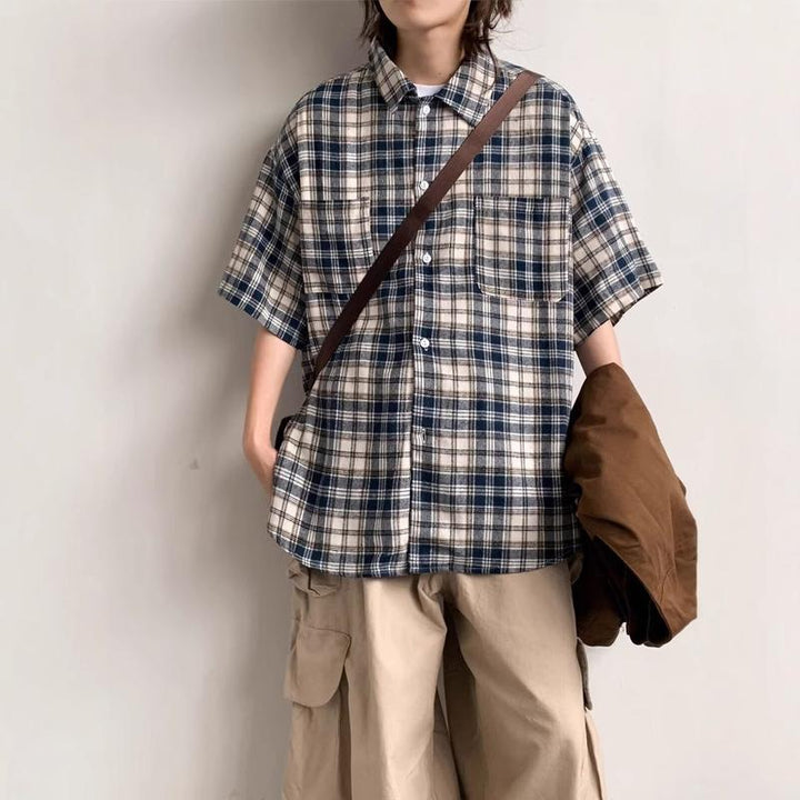 Men Oversized Fit Checked Cutaway Collar Cotton Casual Shirt