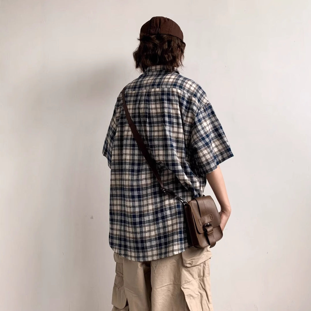 Men Oversized Fit Checked Cutaway Collar Cotton Casual Shirt