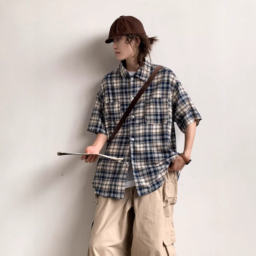 Men Oversized Fit Checked Cutaway Collar Cotton Casual Shirt