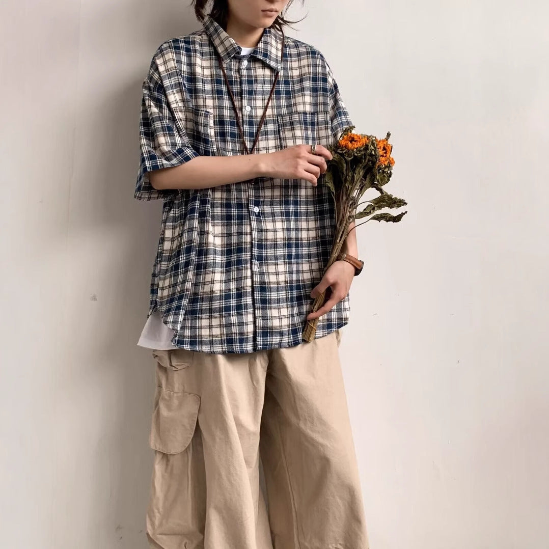 Men Oversized Fit Checked Cutaway Collar Cotton Casual Shirt