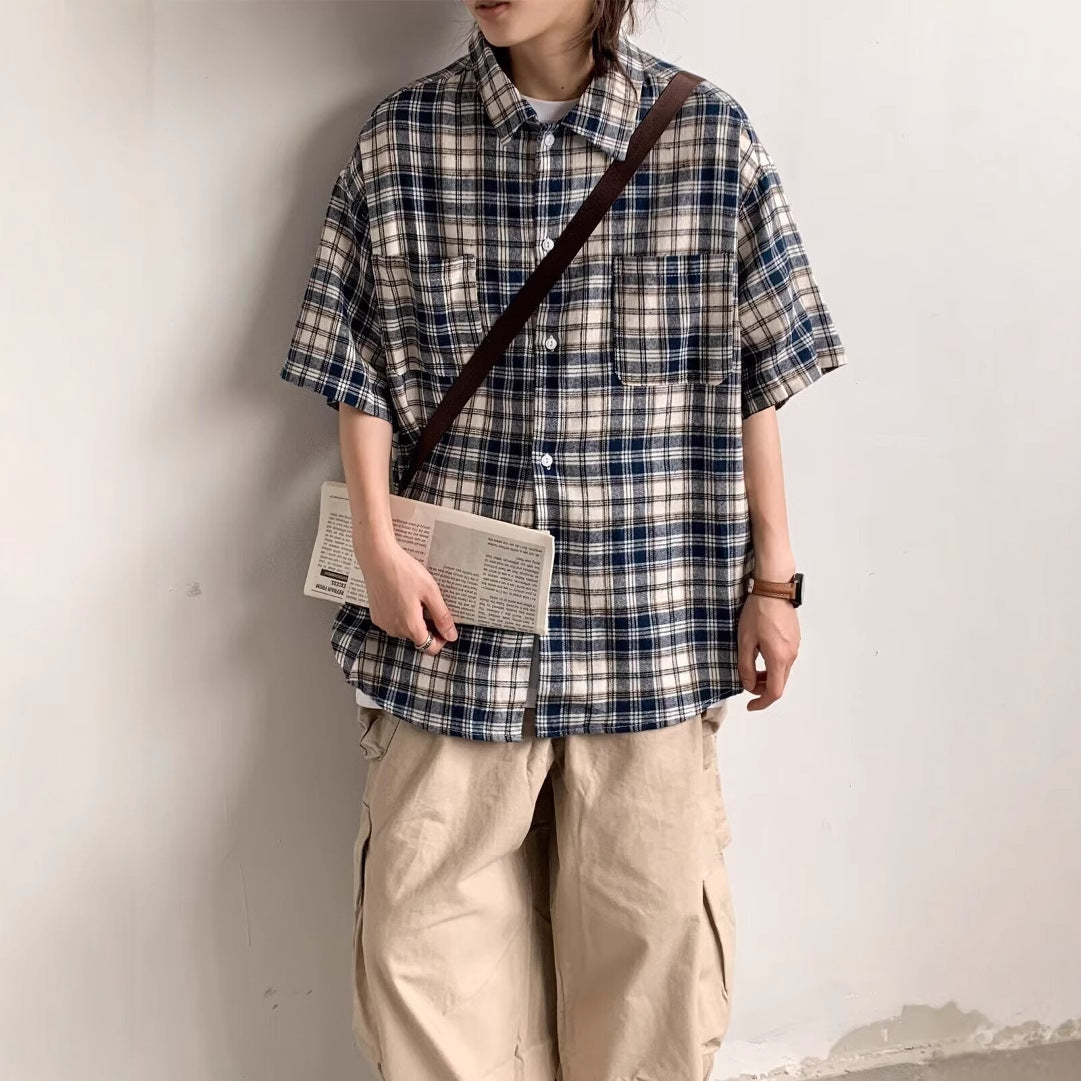 Men Oversized Fit Checked Cutaway Collar Cotton Casual Shirt
