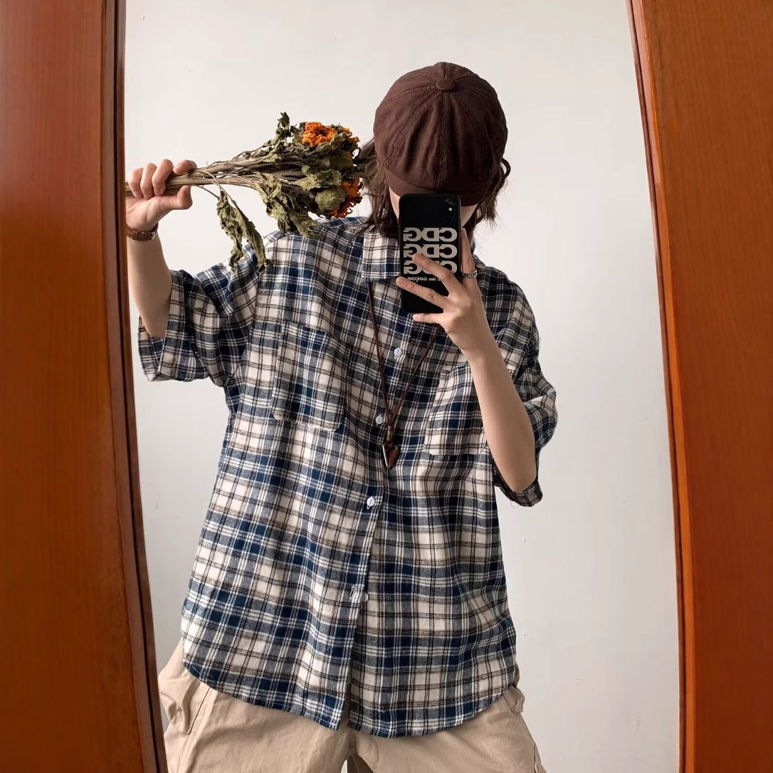 Men Oversized Fit Checked Cutaway Collar Cotton Casual Shirt