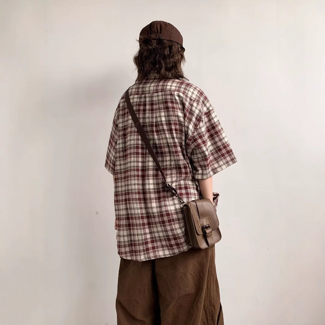 Men Oversized Fit Tartan Checked Cutaway Collar Cotton Casual Shirt