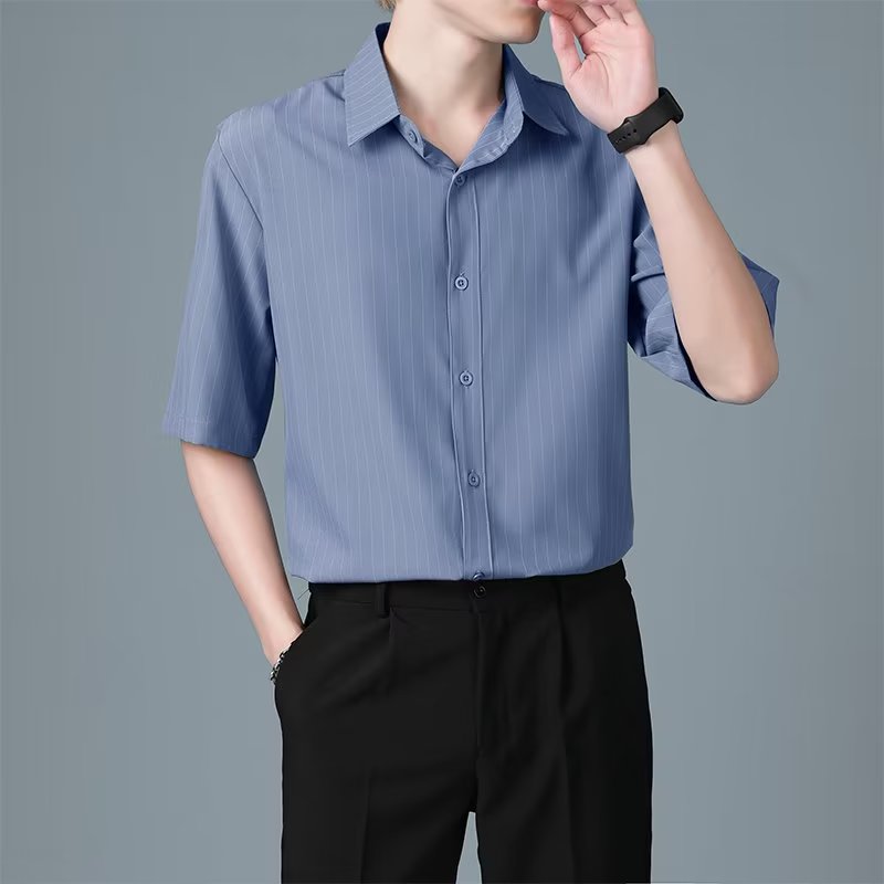 Men Vertical Striped Spread Collar Casual Shirt