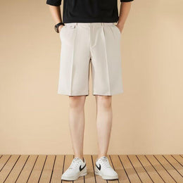 Beige Solid Regular Fit Knee Length Shorts
