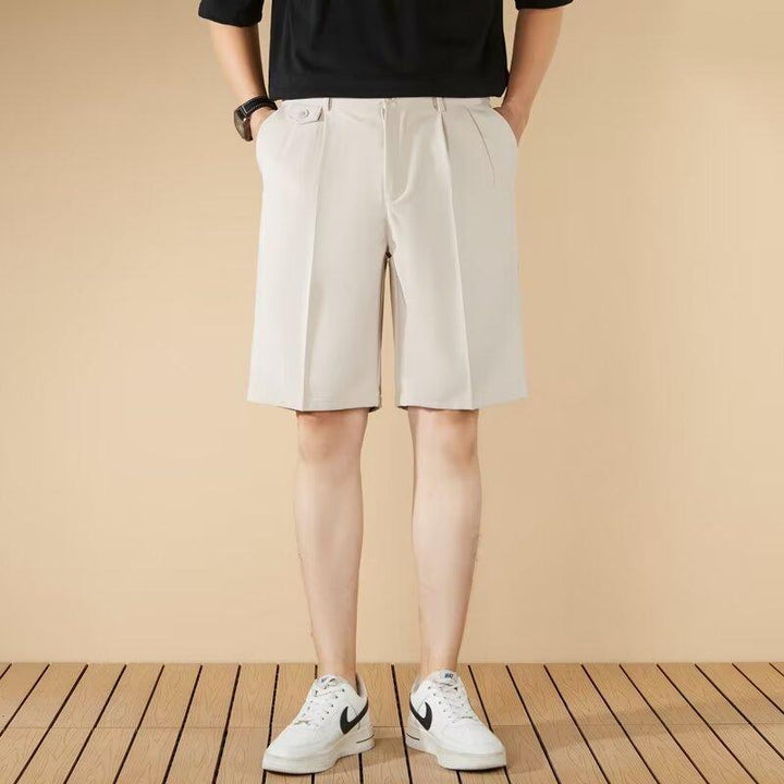 Beige Solid Regular Fit Knee Length Shorts