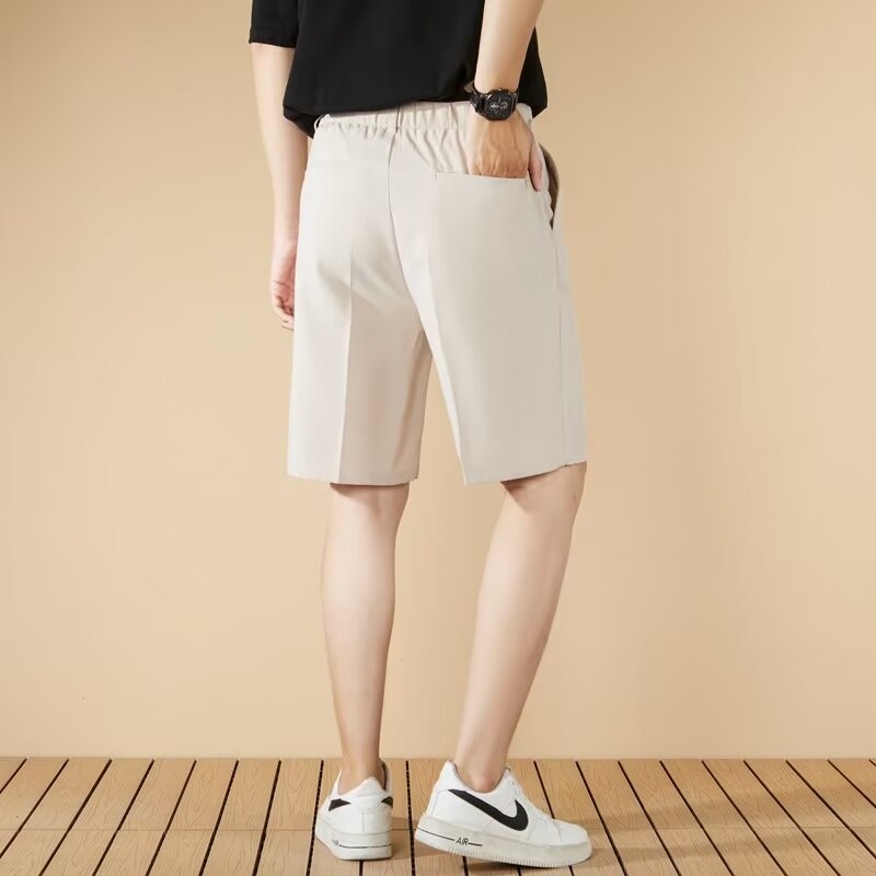 Beige Solid Regular Fit Knee Length Shorts