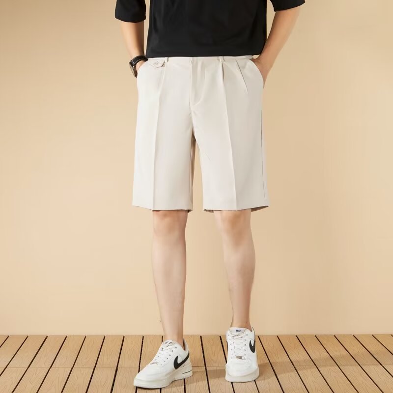 Beige Solid Regular Fit Knee Length Shorts